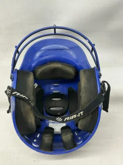 Used RIP-IT RIP IT SOFTBALL HELMET W MASK Batting Helmet w/Mask White And Royal Blue S/M