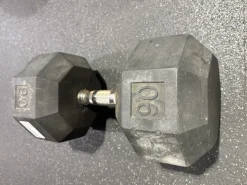 Used Rubber Hex Dumbbell (Each) Black 90 lb