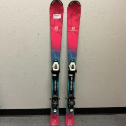 Used Salomon THE LUX JR Girls DH Ski/Binding Pink And Navy Blue 120 cm