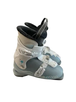 Used Salomon T2 SZ 21.0 Girls DH Ski Boot White And Carolina Blue 210 MP - J02