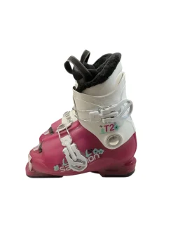 Used Salomon T2 SZ 20.0 Girls DH Ski Boot White And Purple 200 MP - Y13.5