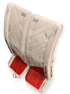 Used True HZRDUS 9X4 Goalie Leg Pads Senior White 33+2”