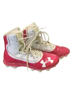 Used Under Armour Adult FB Cleats White And Red Senior 10