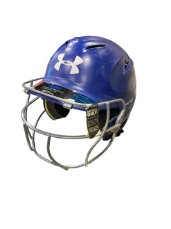 Used Under Armour BLUE BASEBALL HELMET W/MASK Batting Helmet w/Mask Royal Blue MD