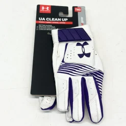 Used Under Armour CLEAN UP BB/SB Batting Gloves White And Purple MD