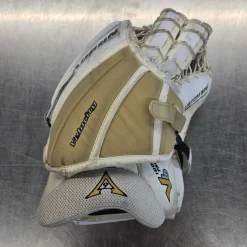 Used Vaughn 1000 VELOCITY 6 GLOVE Senior Goalie Catcher White And Gold