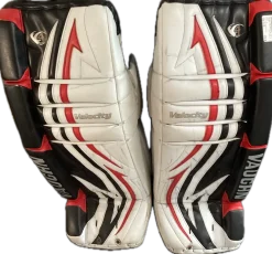 Used Vaughn VELOCITY V4 Goalie Leg Pads Junior White/Black/Red 31"
