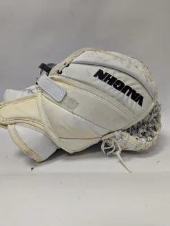 Used Vaughn VISION PRO RETURN GLOVE Senior Goalie Catcher White And Gold